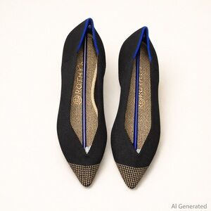 Rothy’s The Point Black and Gold Pointed Toe *RETIRED* Women's Flats NWOB 9.5